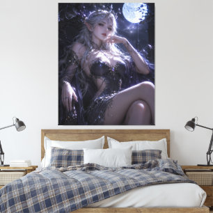 Moonlit Elf Queen Fantasy Portrait Dark Blue Got Canvas Print