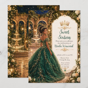 Moonlit Emerald Garden Sweet Sixteen Invitation