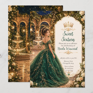 Moonlit Emerald Garden Sweet Sixteen Invitation