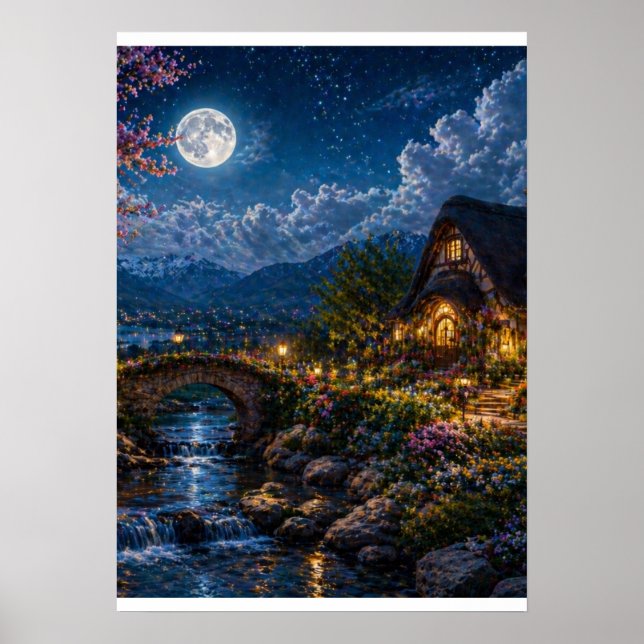 Moonlit Enchanted Cottage Canvas Print – Magical N (Front)