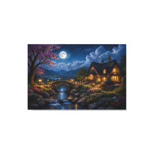 Moonlit Enchanted Cottage Canvas Print – Magical N