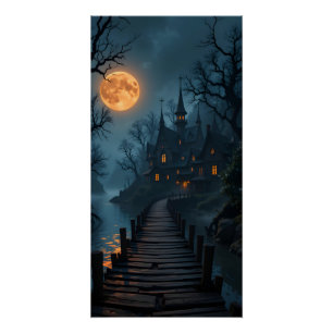 Moonlit Enchanted Village Poster