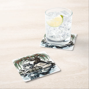 Moonlit Enchantment in the Mystic Forest Square Paper Coaster