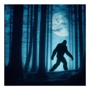 Moonlit Encounter: Bigfoot in the Forest Poster