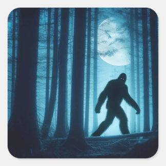 Moonlit Encounter: Bigfoot in the Forest Square Sticker