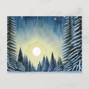 Moonlit Evergreen Snowscape Under The Night Stars Postcard