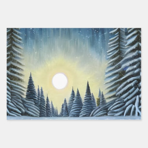 Moonlit Evergreen Snowscape Under The Night Stars Wrapping Paper Sheet