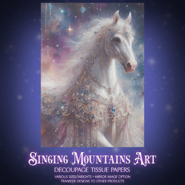 Moonlit Fairytale Mystical White Horse Decoupage Tissue Paper (Creator Uploaded)