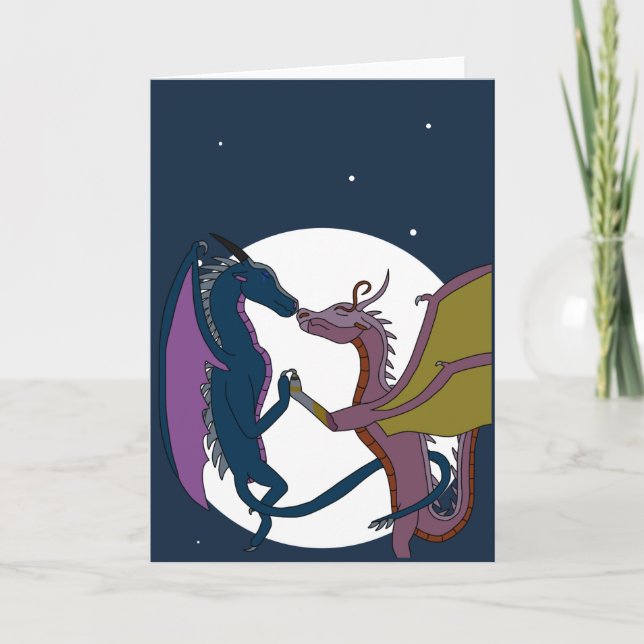 Moonlit Fantasy Dragon Couple Art Love Card (Front)