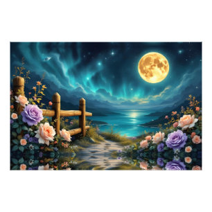 Moonlit Floral Path To The Beach  Photo Print