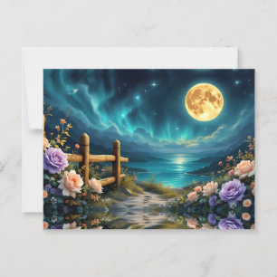 Moonlit Floral Path To The Beach Postcard