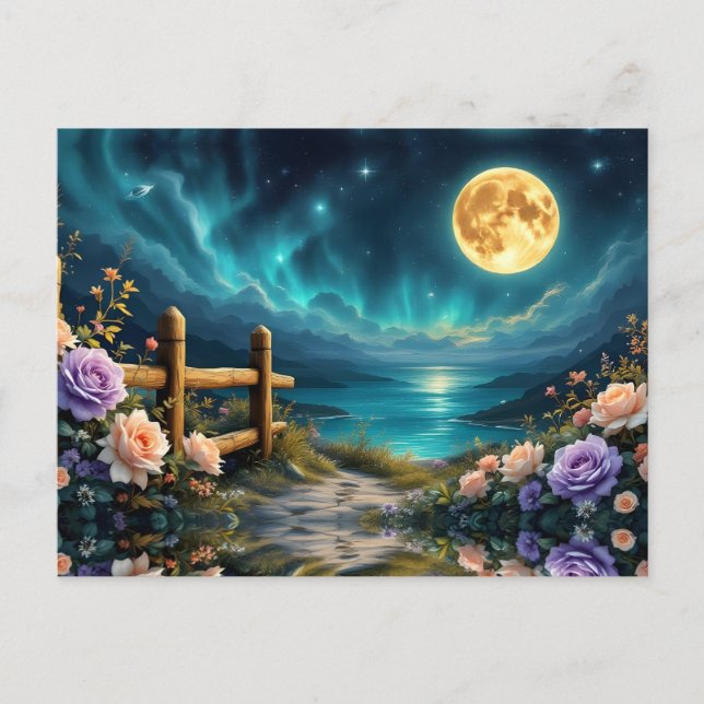 Moonlit Floral Path To The Beach  Postcard (Front)