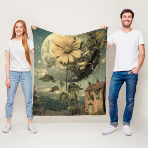 Moonlit Flower & Vintage Charm Fleece Blanket