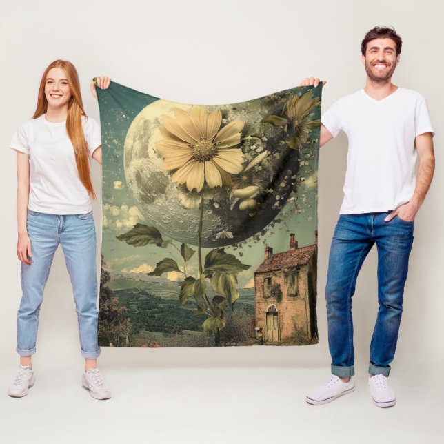 Moonlit Flower & Vintage Charm Fleece Blanket (In Situ)