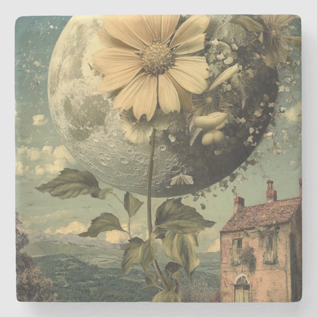 Moonlit Flower & Vintage Charm Stone Coaster (Front)