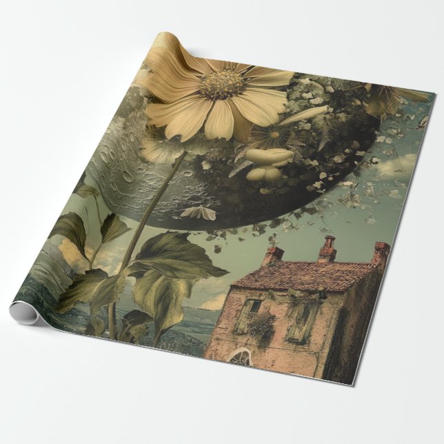 Moonlit Flower & Vintage Charm Wrapping Paper (Unrolled)