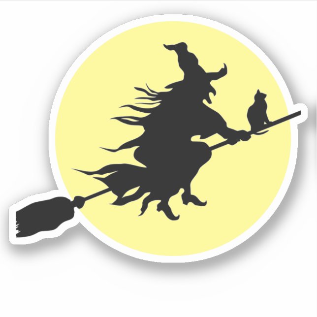 Moonlit Flying Witch on Broom with Cat silhouette (Front)
