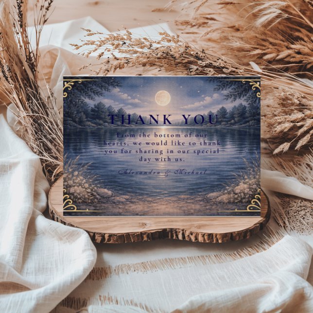 Moonlit Forest Lake Romance Wedding Thank You Card (Creator Uploaded)
