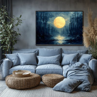 Moonlit Forest Reflection – Abstract Blue & Gold