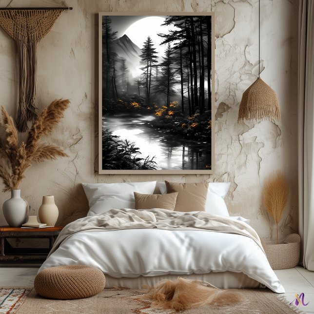 Moonlit Forest Reflection – Monochrome Serenity Poster (Creator Uploaded)