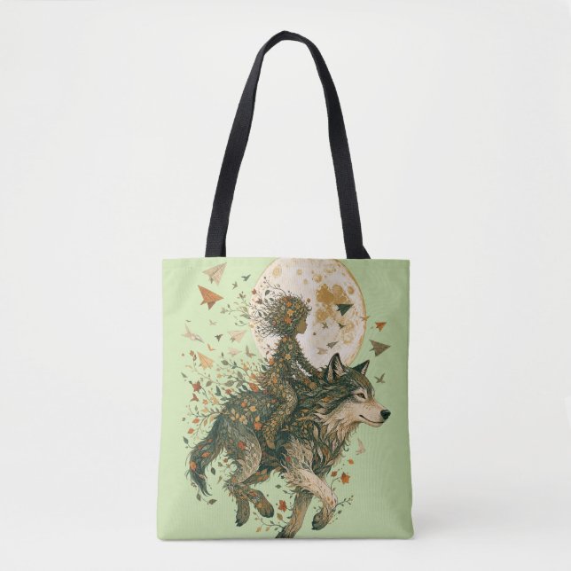 Moonlit Forest Wolf Tote Bag (Front)