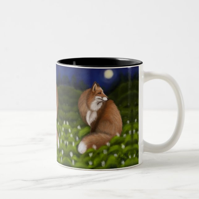 Moonlit Fox in Midnight Woods Two-Tone Coffee Mug (Right)