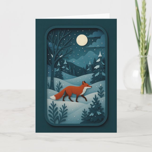 Moonlit Fox in Snowy Forest Card (Front)