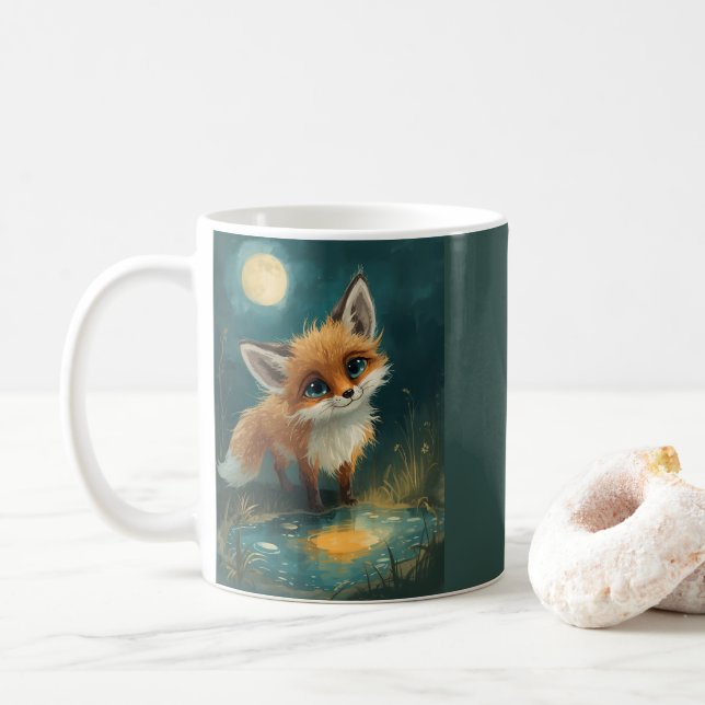 Moonlit Fox, Night Forest  Coffee Mug (With Donut)