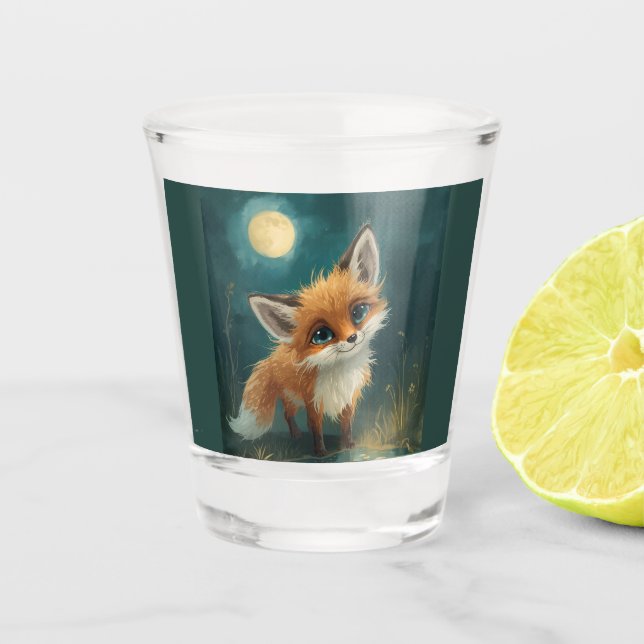 Moonlit Fox, Night Forest  Shot Glass (Front)