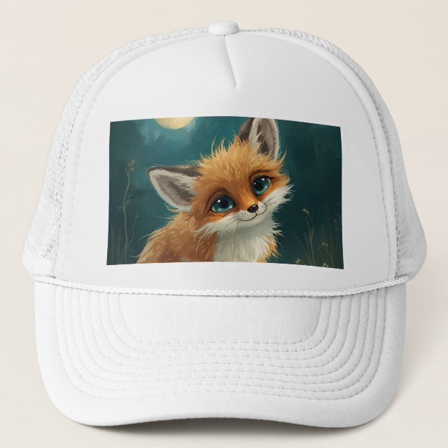 Moonlit Fox, Night Forest T-Shirt Trucker Hat (Front)