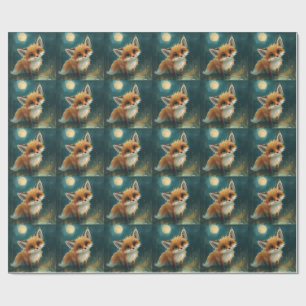 Moonlit Fox, Night Forest  Wrapping Paper