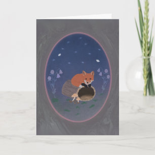 Moonlit Fox on Woodland Log 5x7 Greeting Card