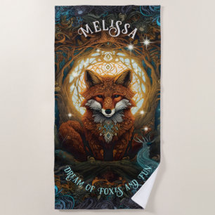 Moonlit Fox Personalised Kids Storybook Fox Beach Towel