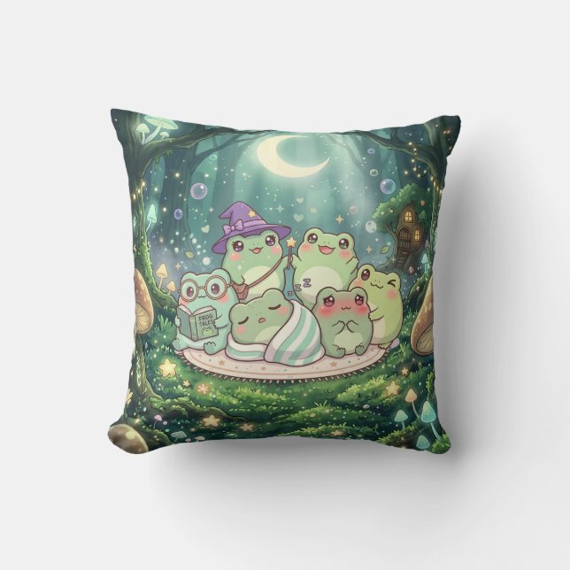 Moonlit Frog Forest Pillow (Front)
