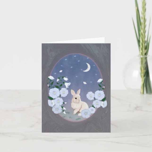 Moonlit Garden Bunny Small Greeting Card  (Front)
