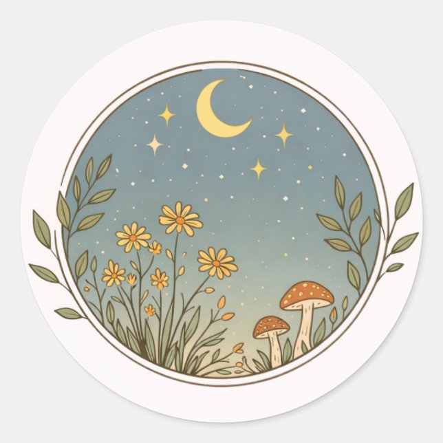 Moonlit Garden Circle Design  Classic Round Sticker (Front)