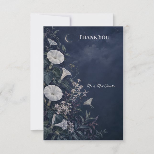 Moonlit Garden Moth Wedding Thank You Card (Front)