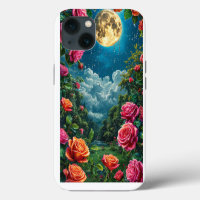 Moonlit Garden With Blooming Roses
