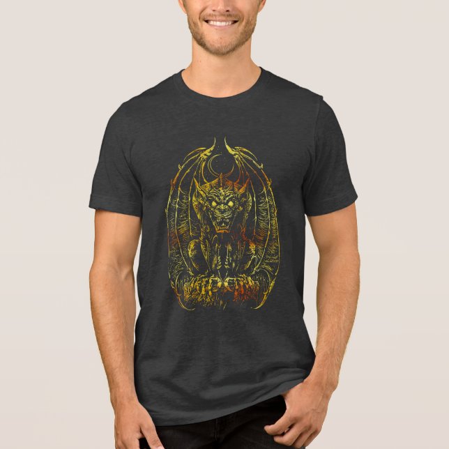 Moonlit Gargoyle: Gothic Artwork Tri-Blend Shirt (Front)