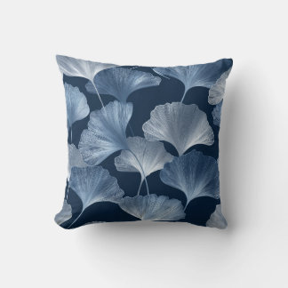 Moonlit Ginkgo – Soft Blue Botanical Calm Cushion