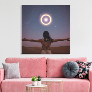 Moonlit Girl Silhouette Dreamy Celestial Night Canvas Print