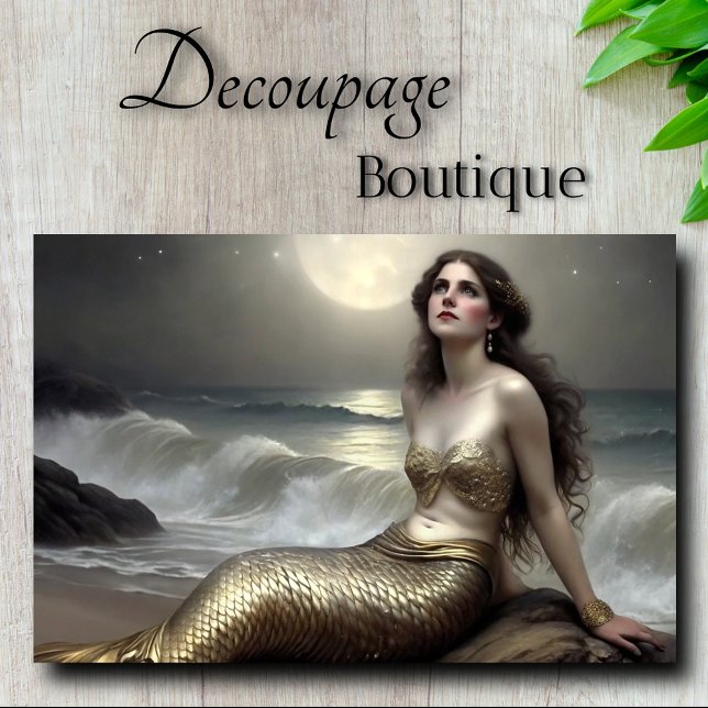 Moonlit Gold Mermaid Gaze Decoupage Tissue Paper (Moonlit Gold mermaid Gaze Decoupage Tissue Paper)