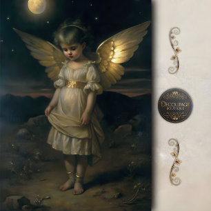 Moonlit Golden Angel Child Night Decoupage Tissue Paper