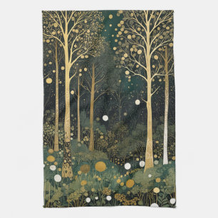 Moonlit Golden Grove Tea Towel