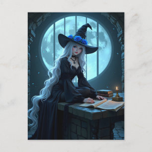 Moonlit Gothic Anime Witch Hlloween Postcard