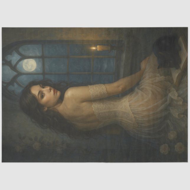 Moonlit Gothic Lady with Black Cat – Witch Tissue Paper (Front)