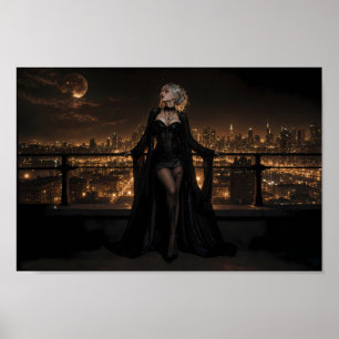 Moonlit Gothic Skyline Elegance Art Poster