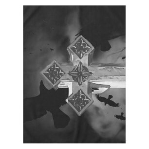 Moonlit GraveYard Gothic Cross With Crows Tablecloth