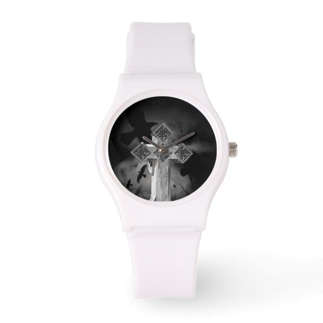 Moonlit GraveYard Gothic Cross With Crows Watch (Front)