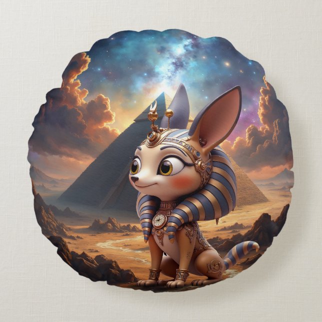 Moonlit Guardian of the Ancient Sands. Round Cushion (Front)